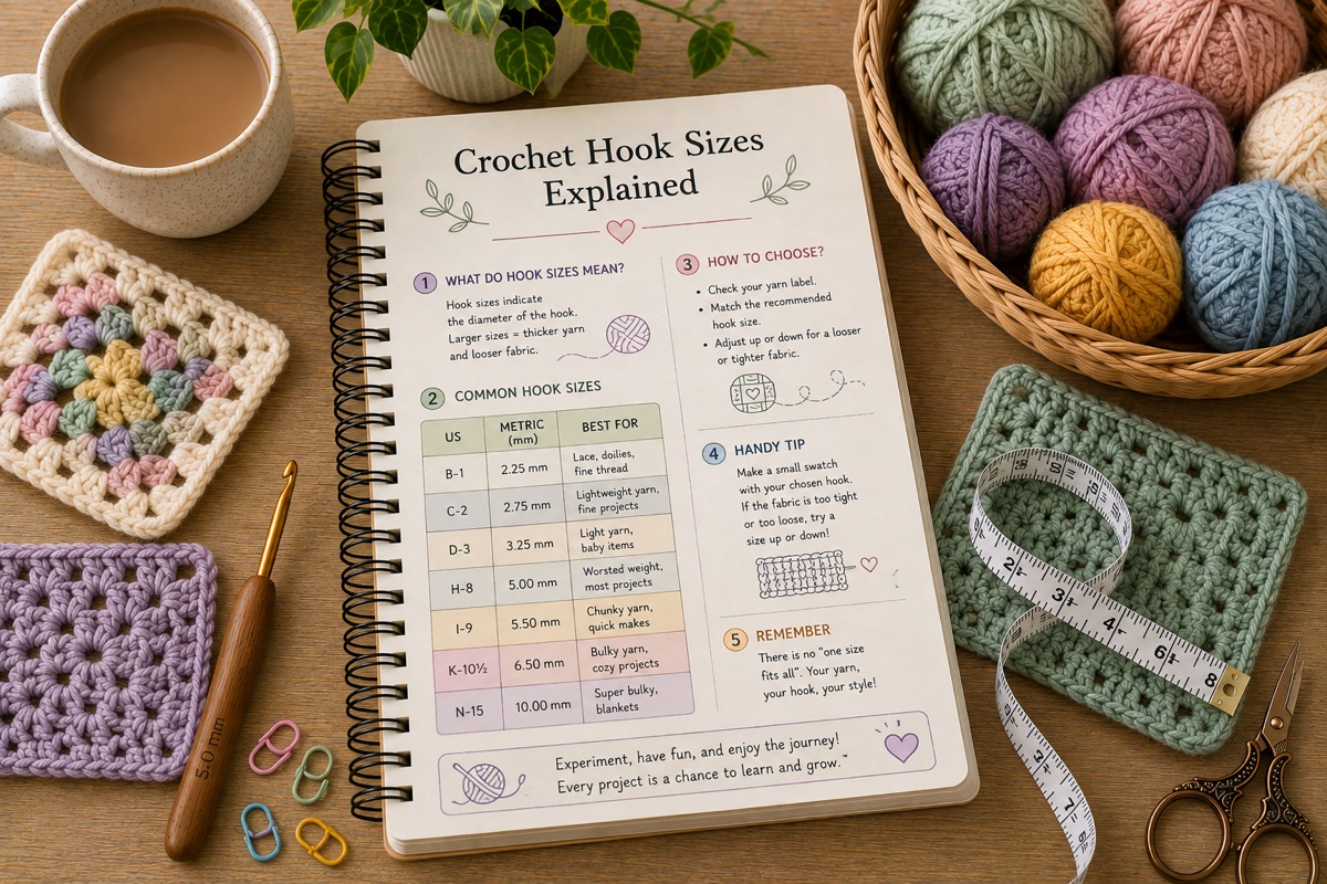 Carnet, laine et échantillons au crochet pour Mon échantillon est trop grand ou trop petit : que changer ?